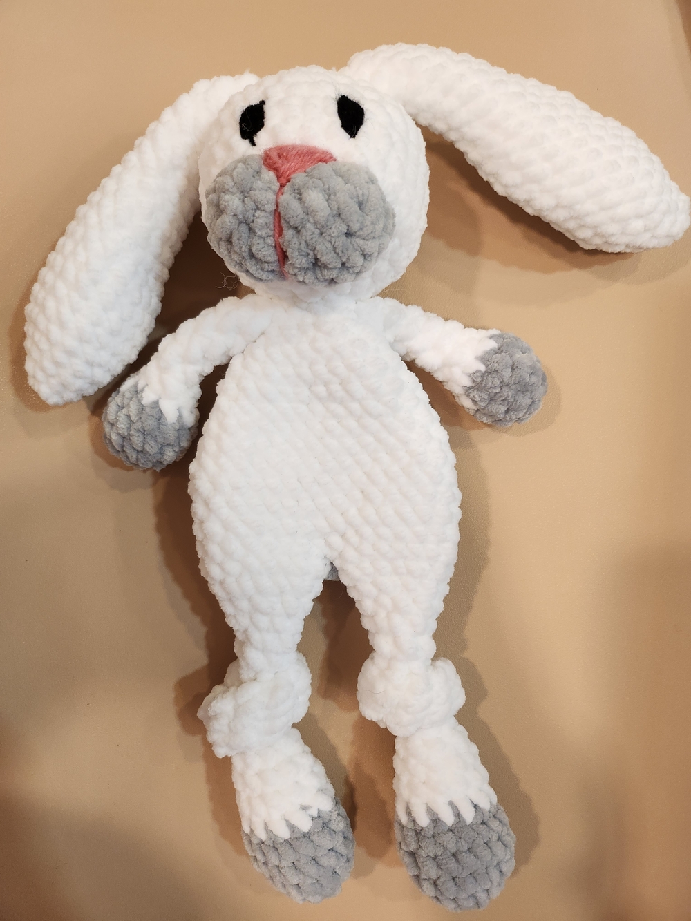 Plush White Bunny Snuggler with Gray Accents - Soft Lovey